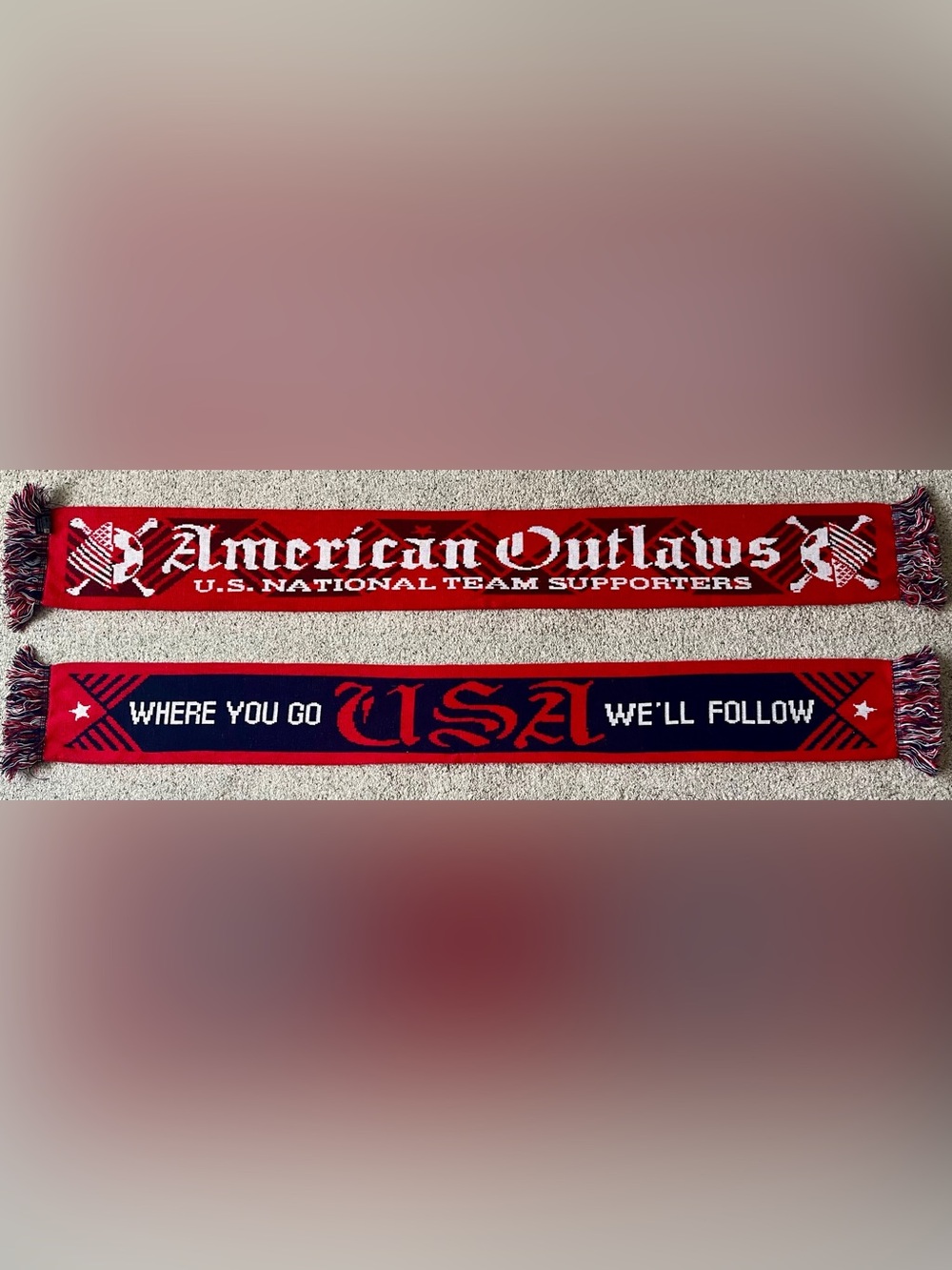 American Outlaws Where You Go Well Follow Soccer Scarf US Soccer Supporter Group